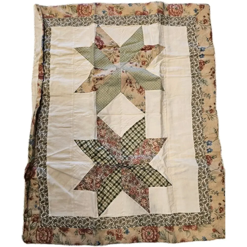 Set Of 2 Keepsake Americana Patchwork Star Pillow Shams Floral Shabby Chic NOS